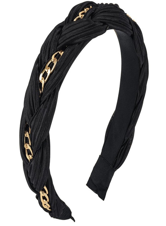 PLwelth Black Headband for Women Girls Gold Chain Padded Headband Non Slip Soft Hairbands Cute Makeup Braided Wide Hairband for Thin Thick Long Short Curly Aesthetic Hair Party Accessories - Image 1